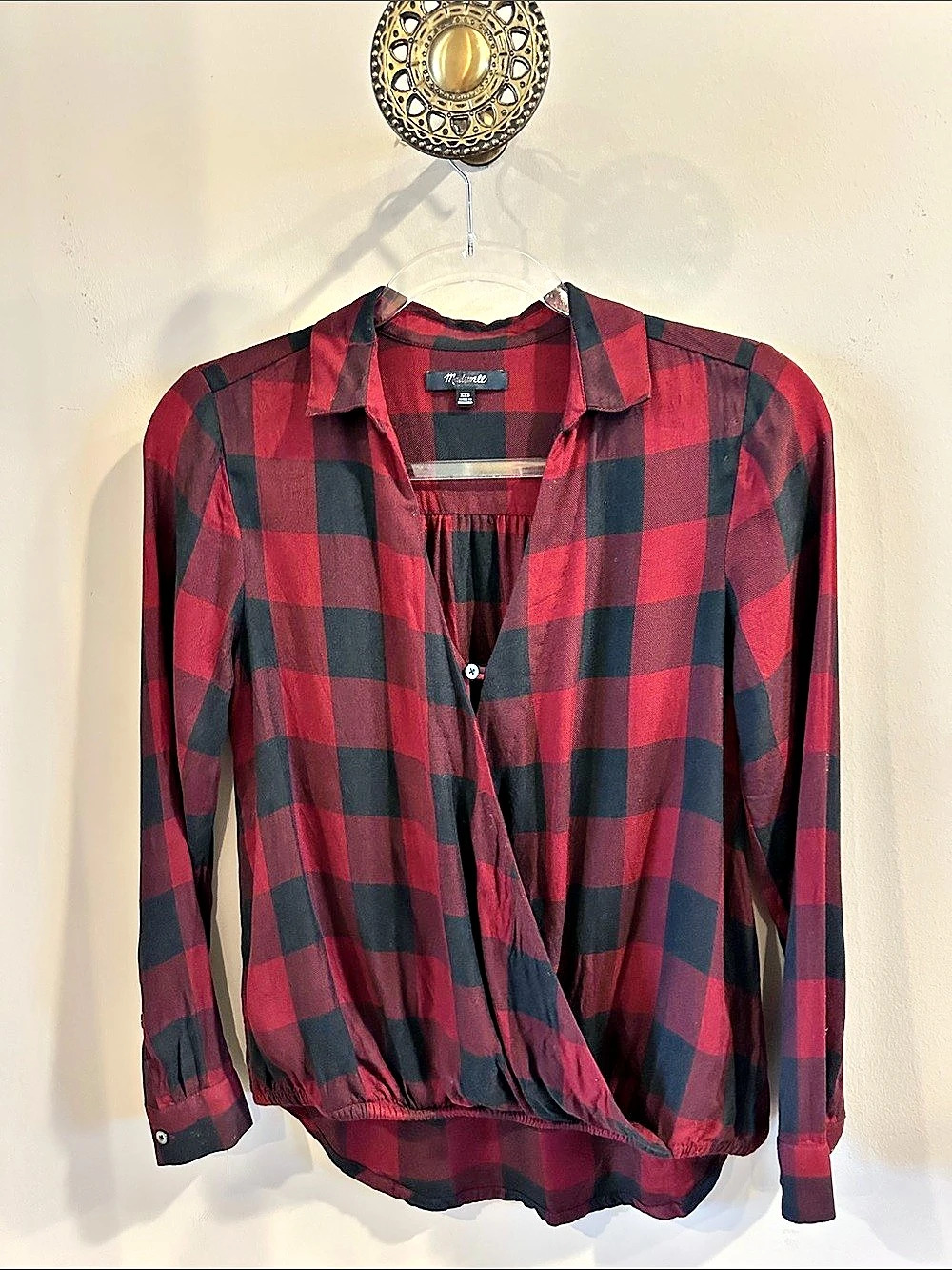 Madewell Wrap-Front Shirt in Buffalo Check Red & Black XXS